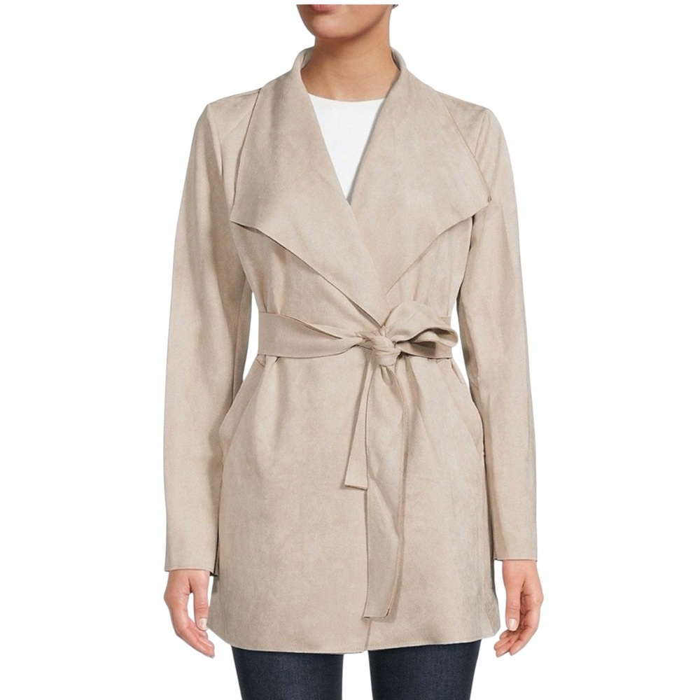 Magaschoni Solid Open Front Suede faux leather jacket Small camel